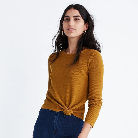Madewell Texture & Thread Jacquard Knot-Front Top - Antique Gold - Picture 2 of 11